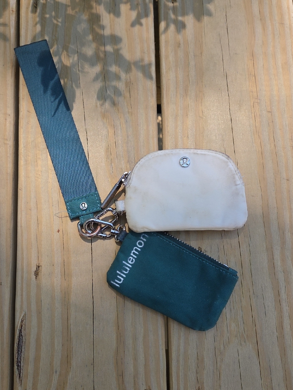 Lululemon Teal Wristlet Key Chain with Cream Coin Purse
